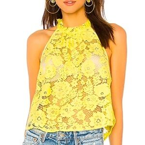 FREE PEOPLE Sweet Meadow Dreams Chartreuse Lace Romantic Top Size S Boho EUC